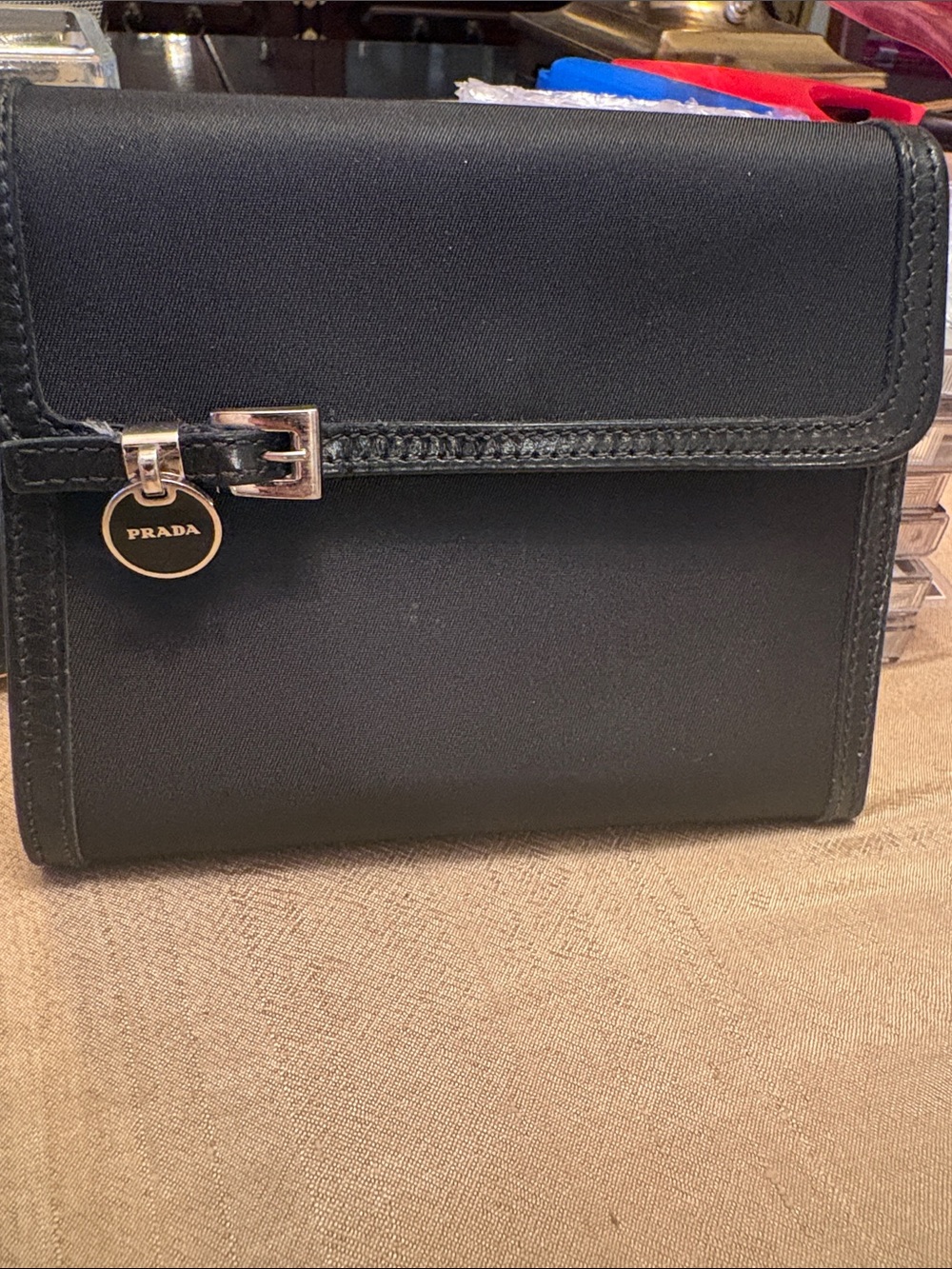 Prada Black Saffiano Leather Wallet with Logo Disc